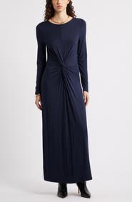 Nordstrom Twist Front Long Sleeve Jersey Maxi Dress