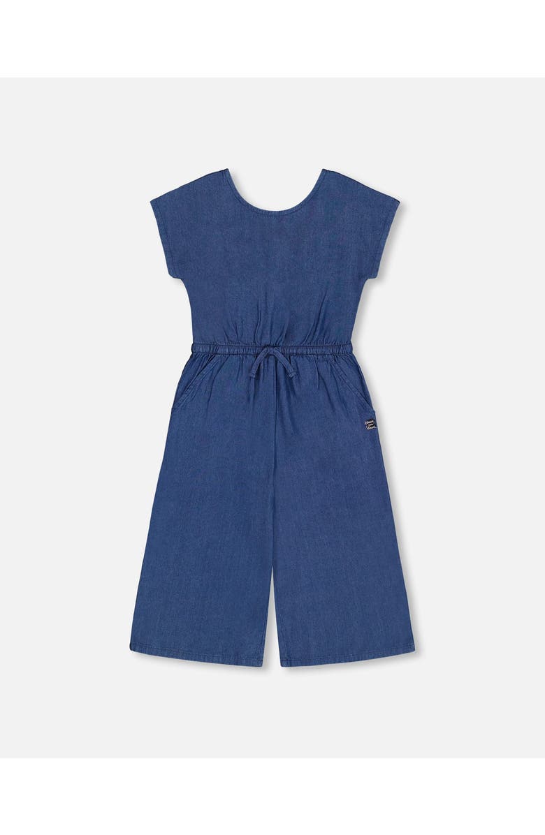 Deux par Deux Girl's Chambray Jumpsuit Navy Blue, Main, color, 