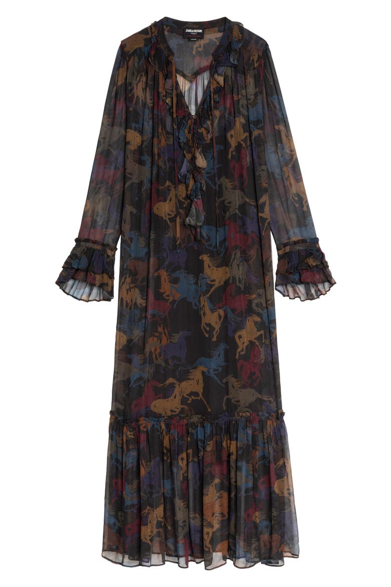 Ralicel Horse Print Long Sleeve Dress, Alternate, color, DARK CHOCOLATE