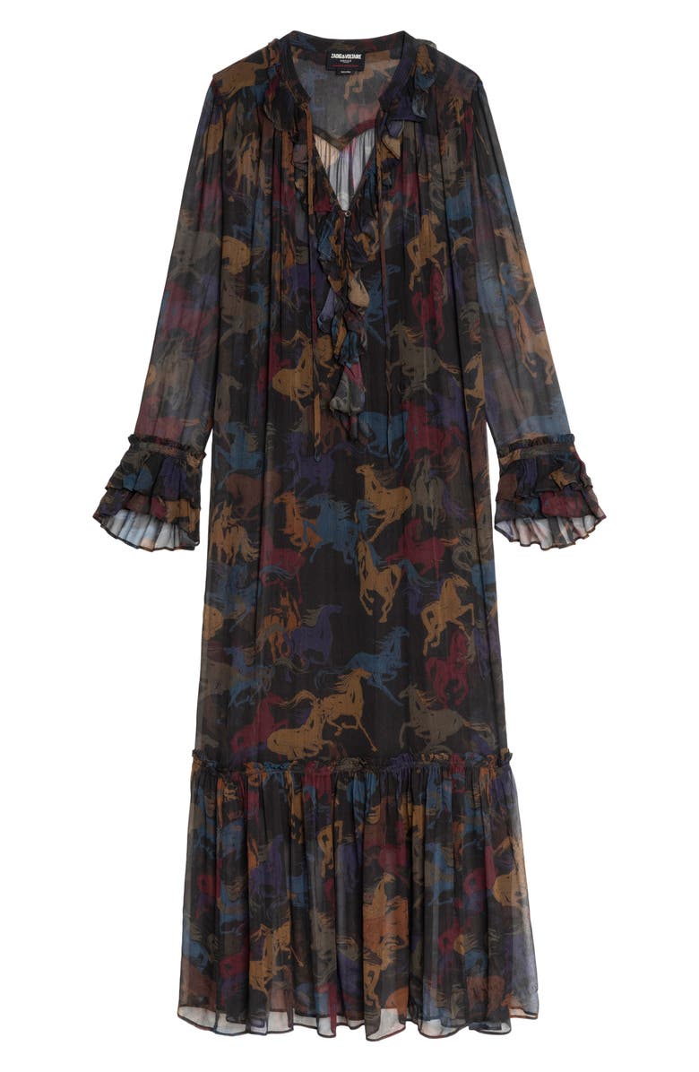 Zadig & Voltaire Ralicel Horse Print Long Sleeve Dress, Alternate, color, Dark Chocolate