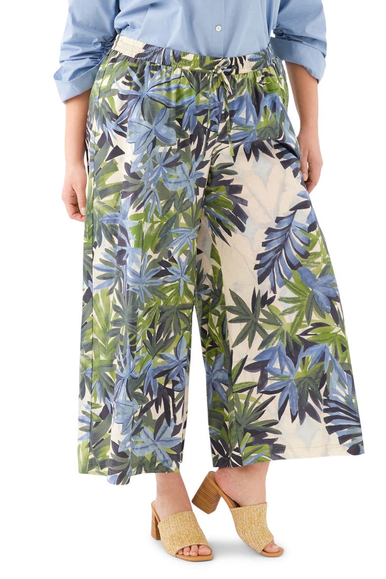 Frond Print Cotton Drawstring Wide Leg Pants, Main, color, PRINT