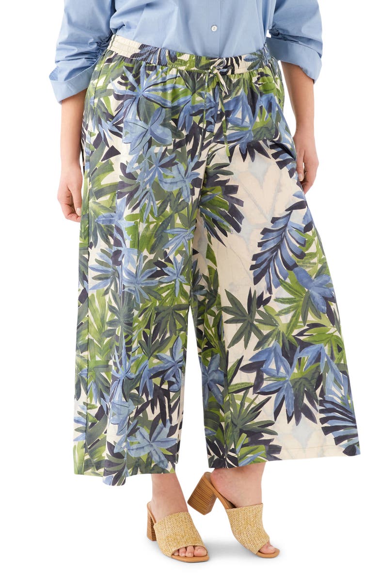 Karen Kane Frond Print Cotton Drawstring Wide Leg Pants, Main, color, Print