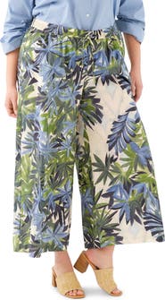 Karen Kane Frond Print Cotton Drawstring Wide Leg Pants