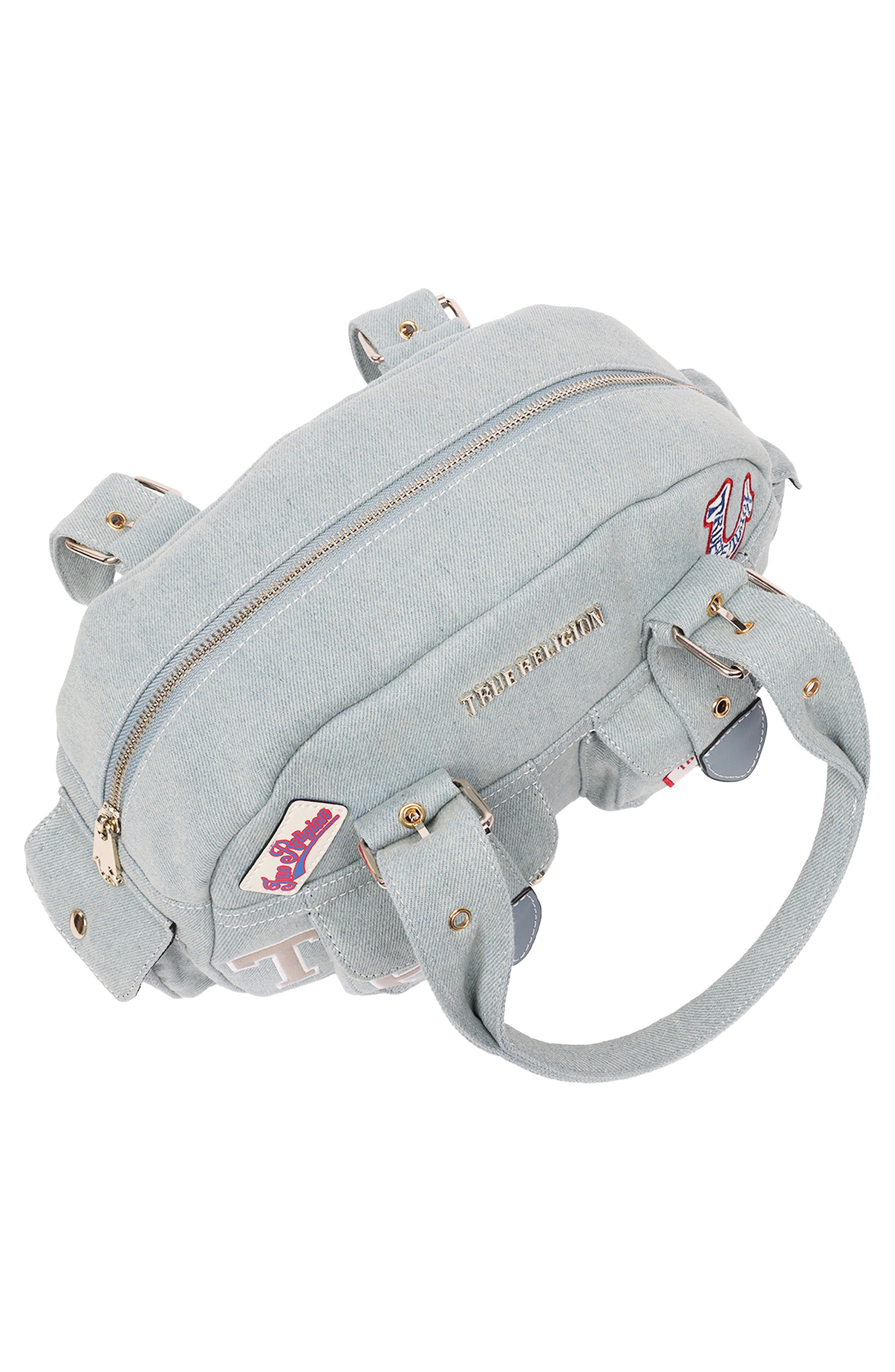 True Religion Multipatch Satchel Bag, Alternate, color, Denim