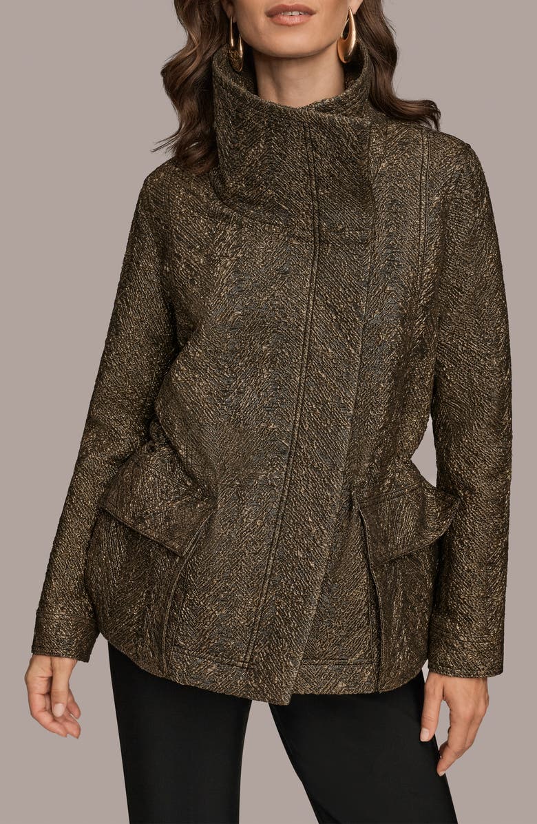 Donna Karan New York Metallic Jacquard Jacket, Main, color, Black/ Gold