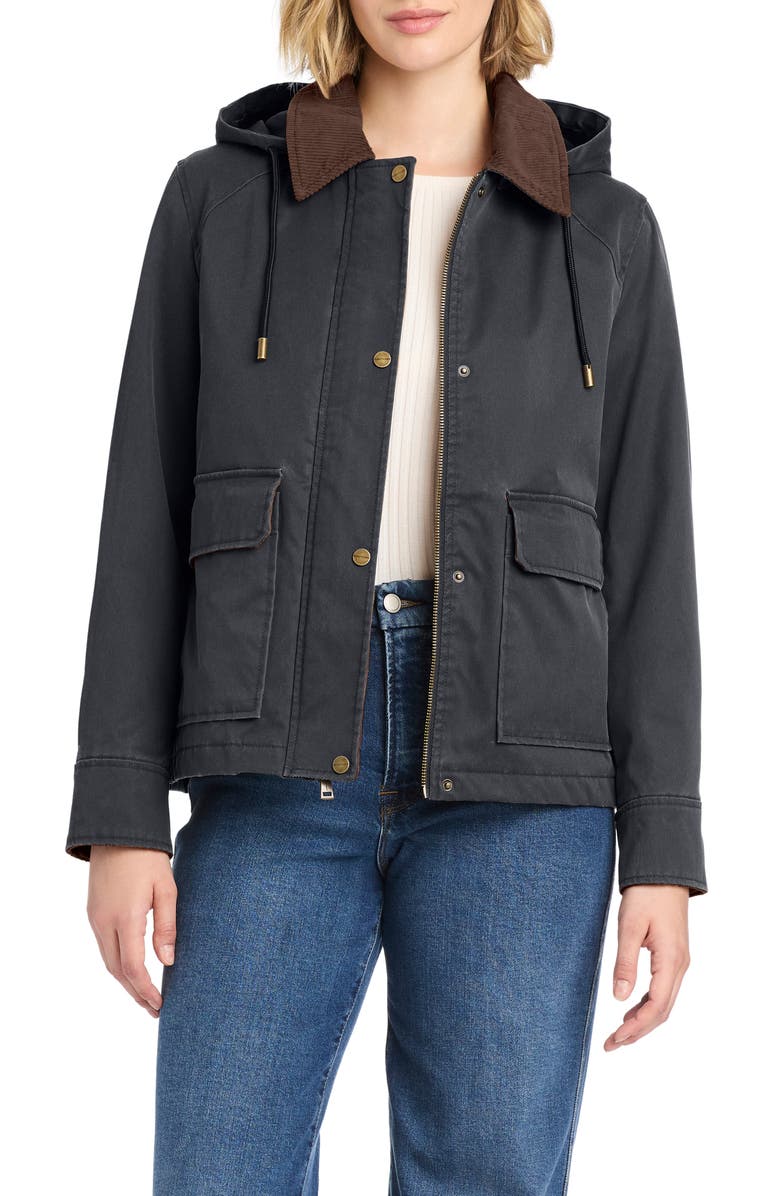 Sanctuary Hooded Waxed Jacket, Alternate, color, Black