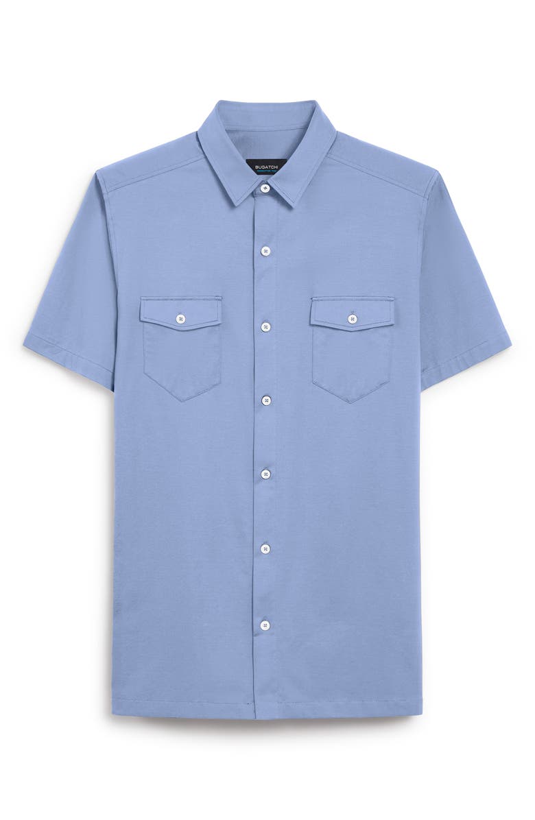 Bugatchi OoohCotton<sup>®</sup> Short Sleeve Button-Up Shirt, Alternate, color, Sky