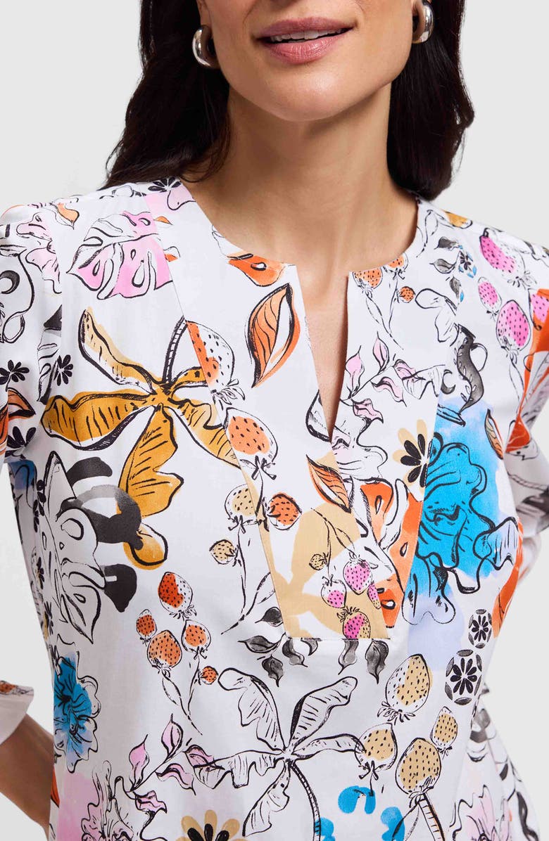 Foxcroft Alicia Floral Cotton Popover Top, Alternate, color, Orange Multi