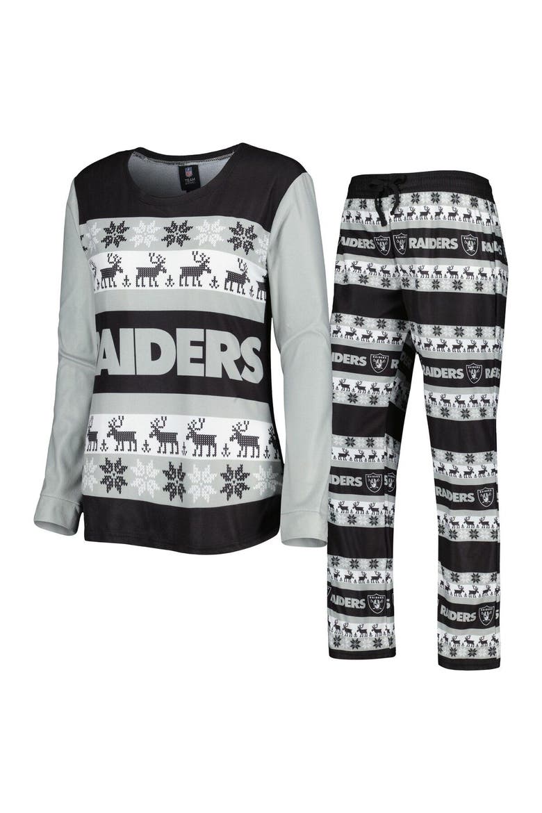 Women's FOCO Black Las Vegas Raiders Holiday Ugly Pajama Set, Main, color, Black