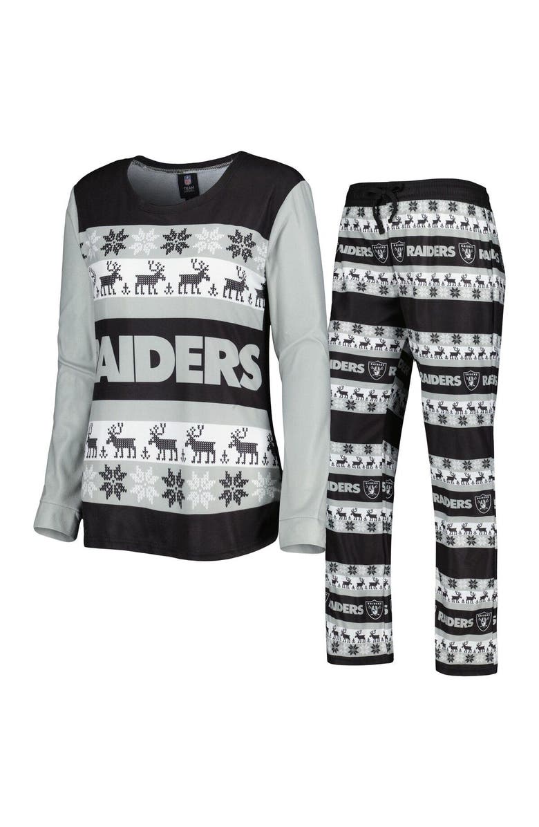 FOCO Women's FOCO Black Las Vegas Raiders Holiday Ugly Pajama Set, Main, color,