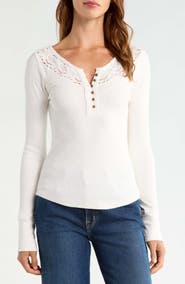 Lucky Brand Lace Yoke Henley Top