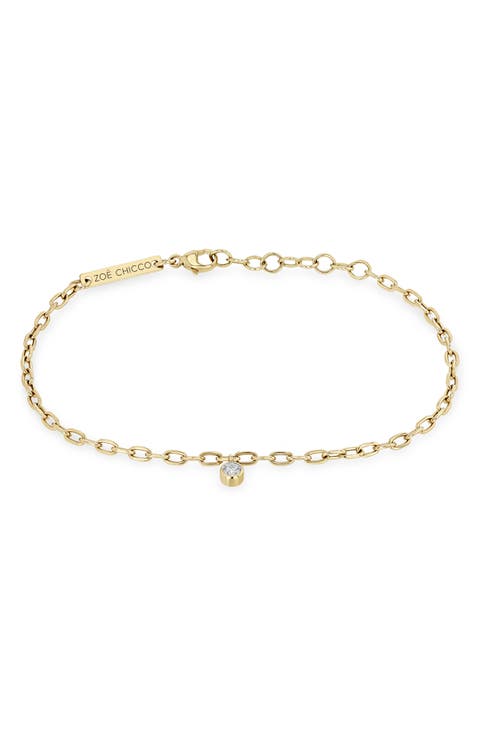 Diamond Charm Oval Link Chain Bracelet