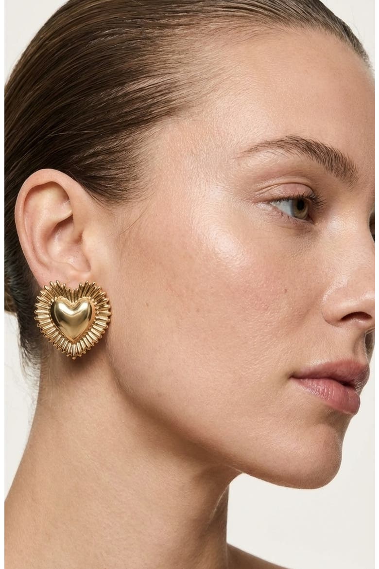 Oversize Puffy Heart Statement Earrings, Alternate, color, GOLD