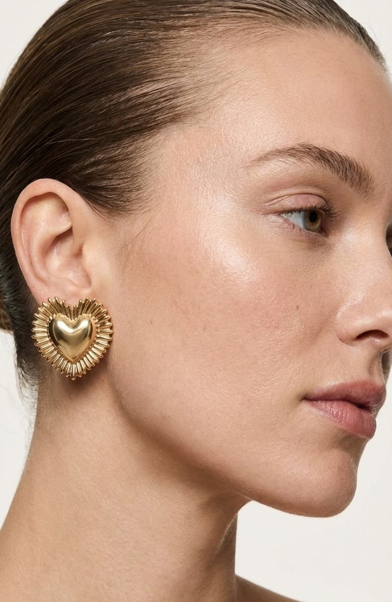 IMBER Oversize Puffy Heart Statement Earrings, Alternate, color, Gold