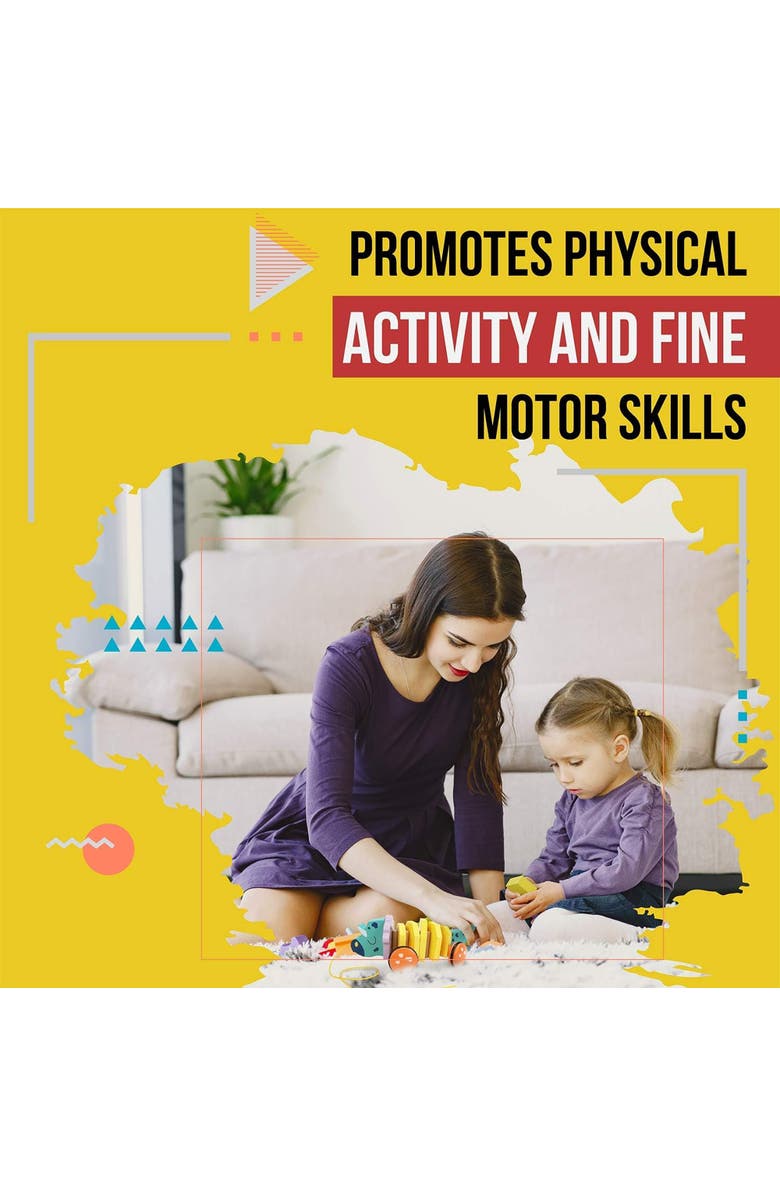 Leo & Friends Pull Along Walking Triceratops Wooden Toy - Flexible Dino Walk Along Toy, Pushes and Pulls, Alternate, color, Yellow