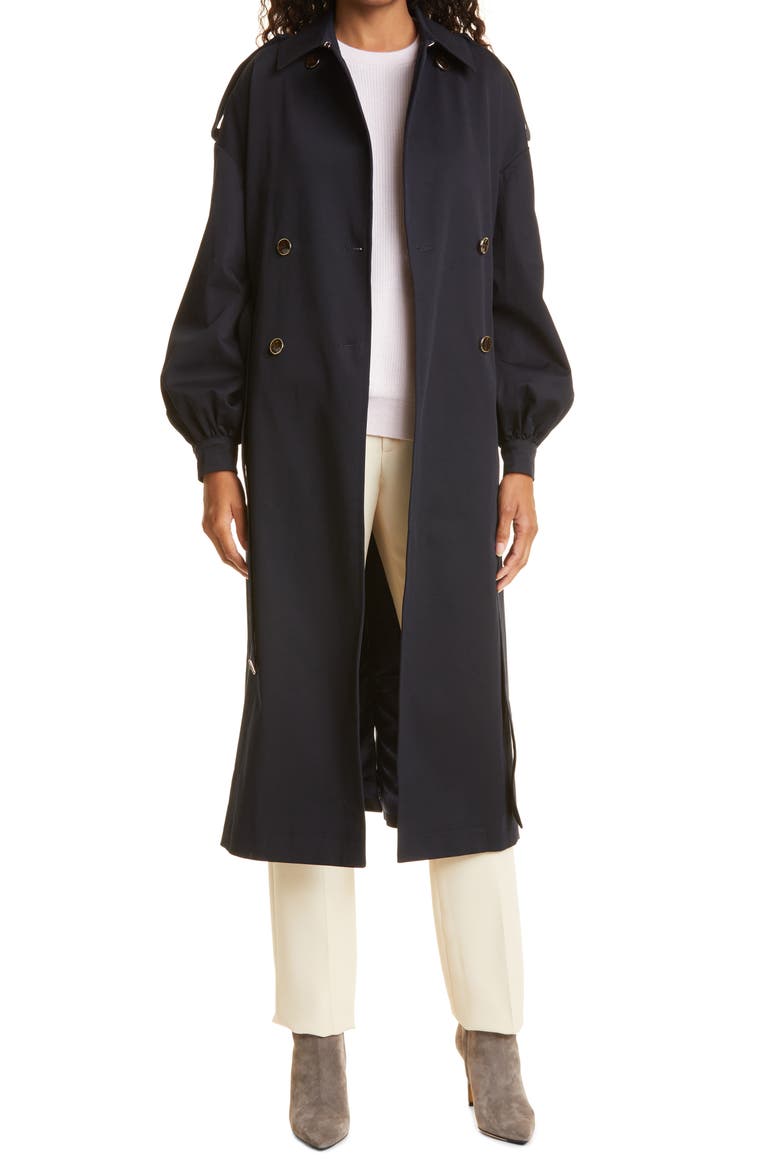 Safelin Stretch Cotton Trench Coat, Main, color, DARK BLUE