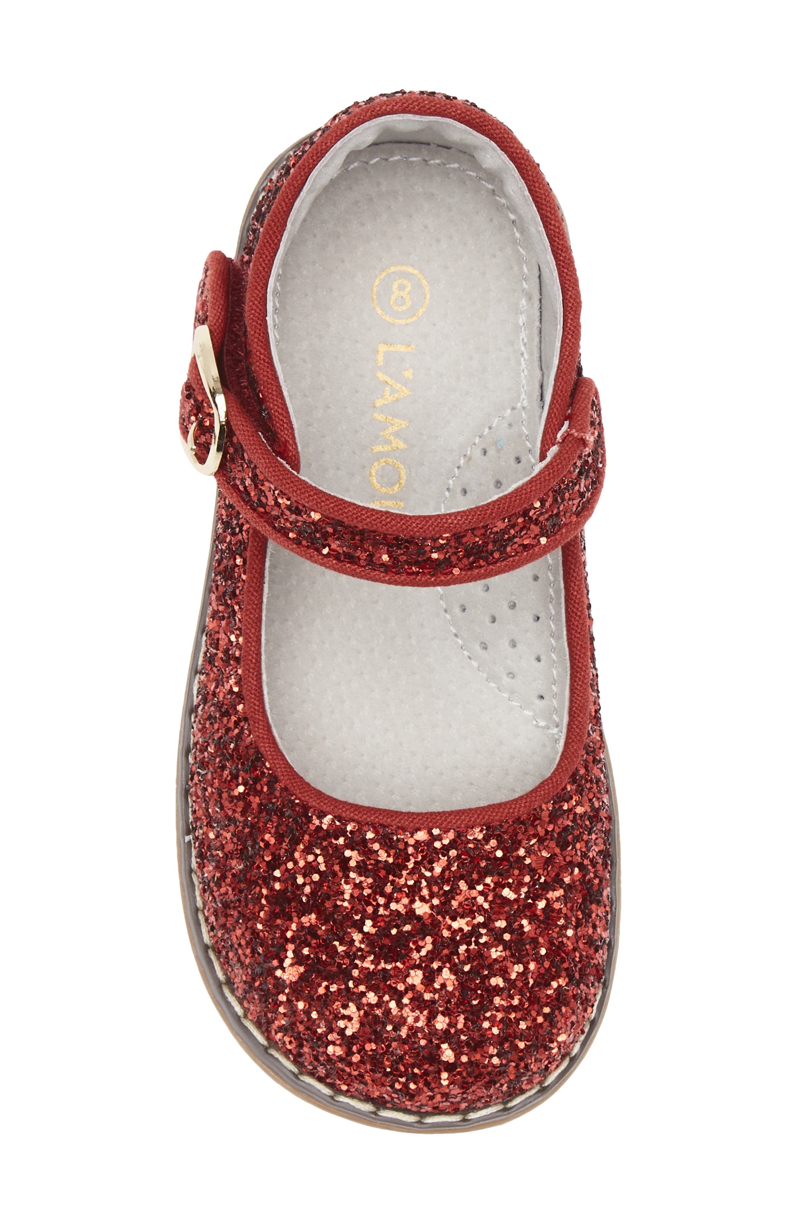 L'AMOUR Kids' Natasha Glitter Mary Jane Flat, Alternate, color, Glitter Red