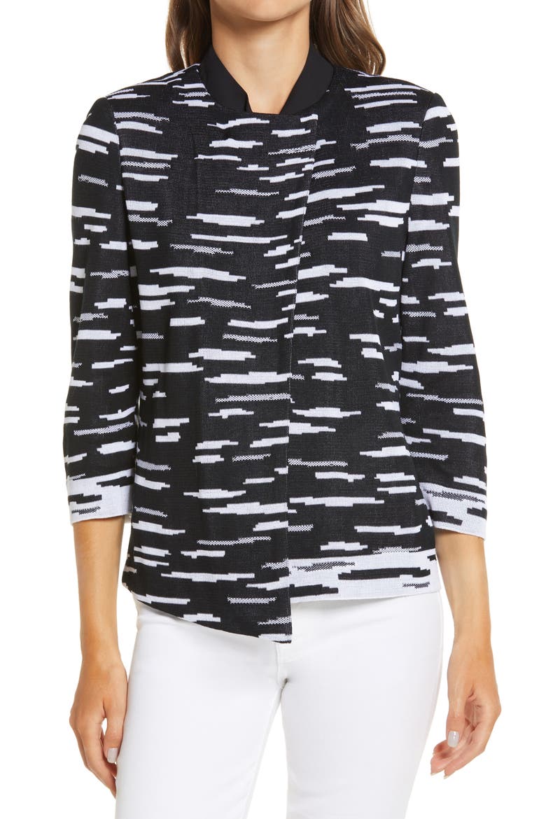 Dash Asymmetrical Sweater Jacket, Alternate, color, BLACK/WHITE