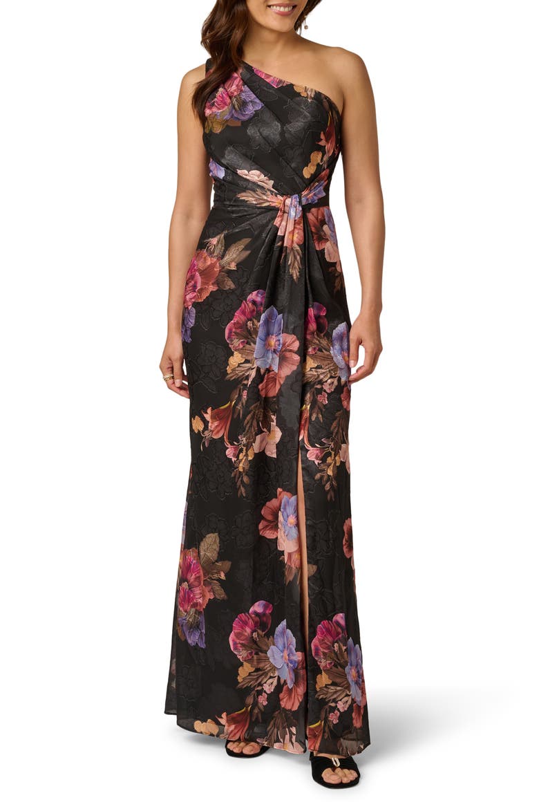 One-Shoulder Chiffon Gown, Main, color, BLACK MULTI
