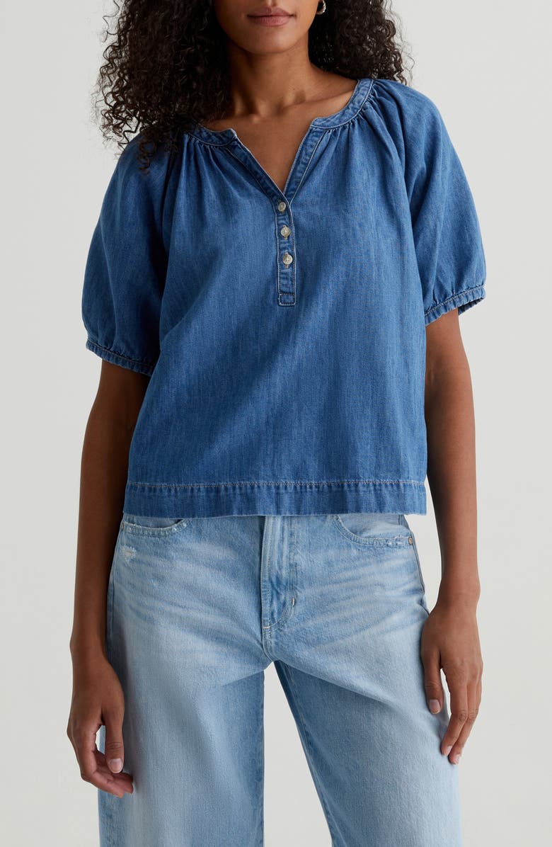 AG Holly Puff Sleeve Denim Shirt, Main, color, 
