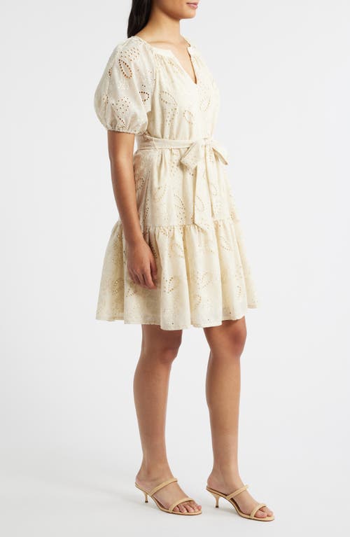 Julia Jordan Eyelet Puff Sleeve Minidress In Neutral