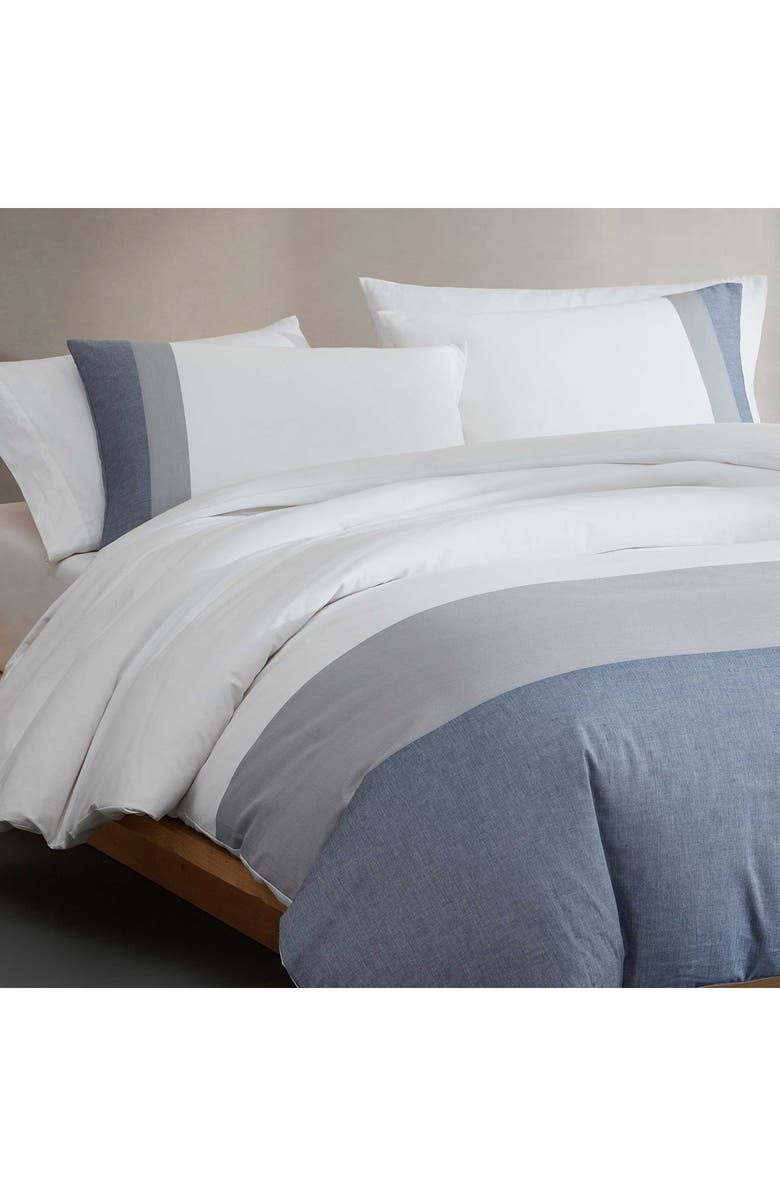 Calvin Klein Chambray Handkerchief Cotton Blend Comforter & Shams Set, Alternate, color, Light / Medium Blue