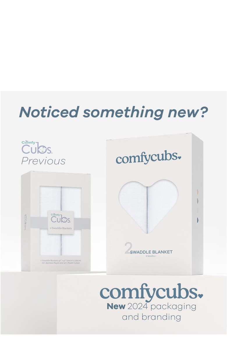 Comfy Cubs Muslin Swaddle Blanket, 2 Pack, Alternate, color, White