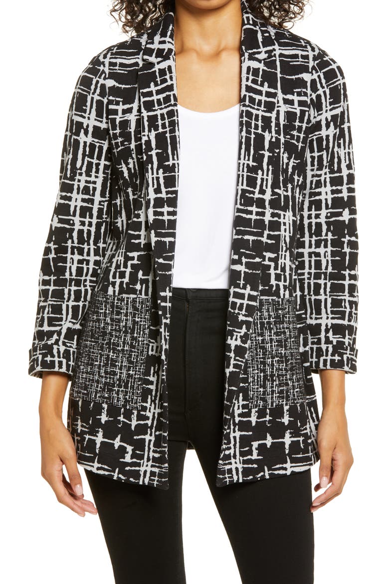 Symphony Open Front Jacket, Main, color, BLACK MULTI