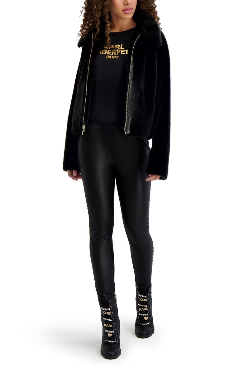 KARL LAGERFELD PARIS Grooved Faux Fur Jacket, Alternate, color, Black