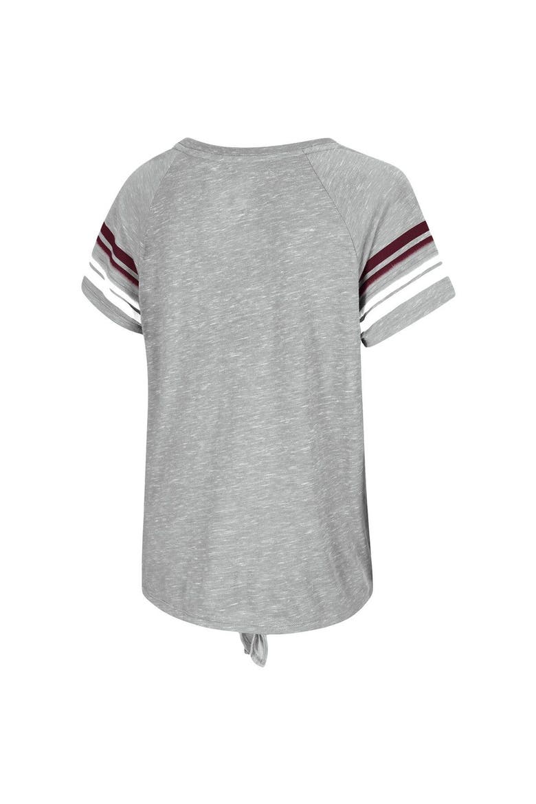 Women's Colosseum Heathered Gray Texas A&M Aggies Boo You Knotted Raglan T-Shirt, Alternate, color, Heather Gray