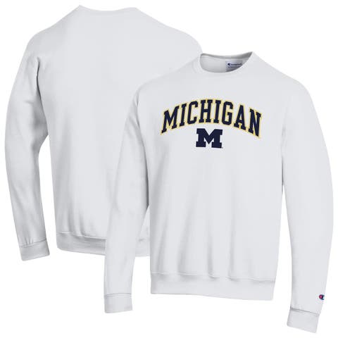 Men's Champion  White Michigan Wolverines Arch Over Logo Pullover Sweatshirt