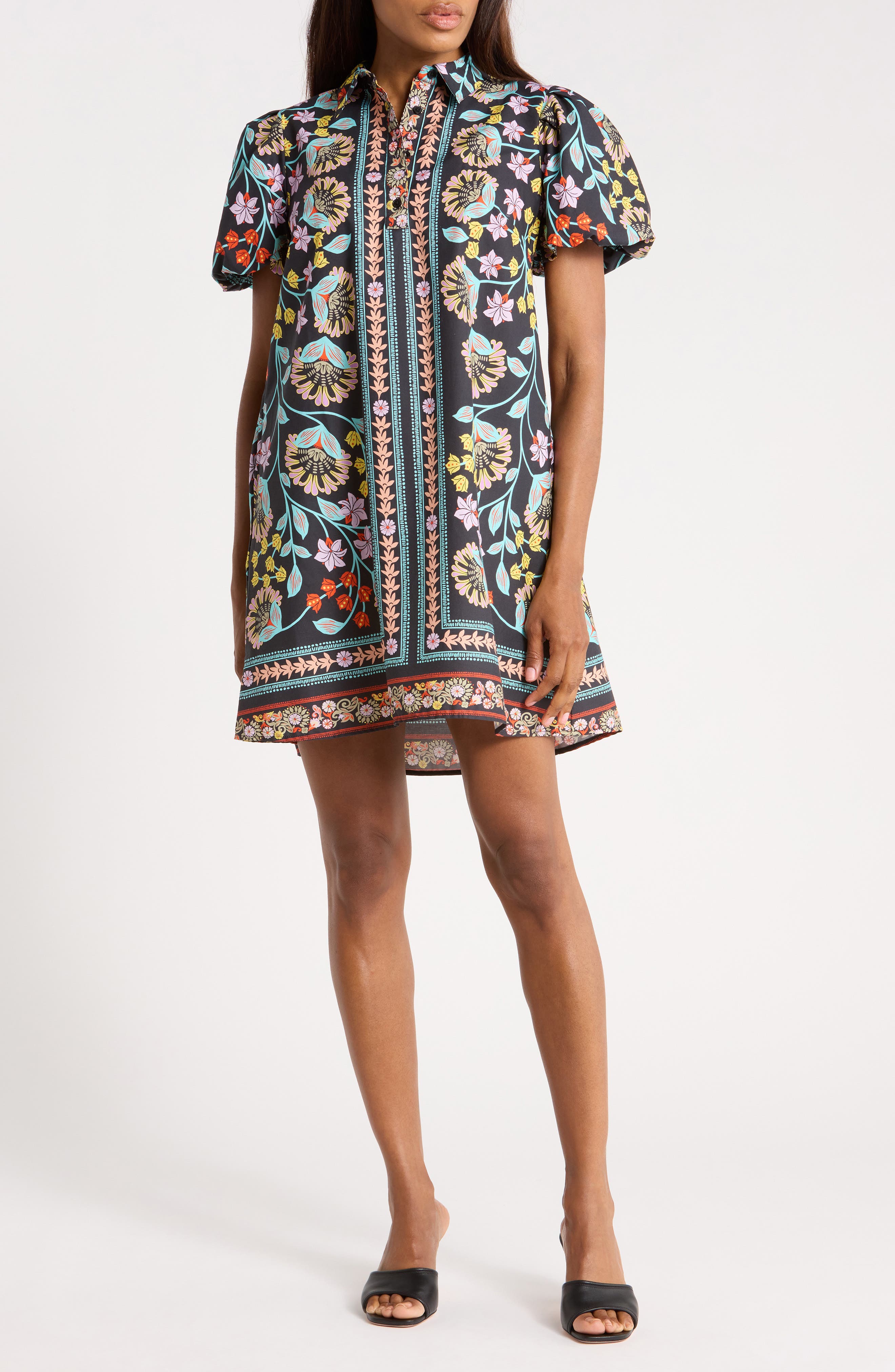 Halogen® Collared Puff Sleeve Cotton Dress