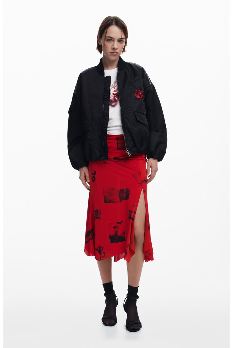 Ruched Handkerchief Hem Skirt, Alternate, color, ORANGE RED