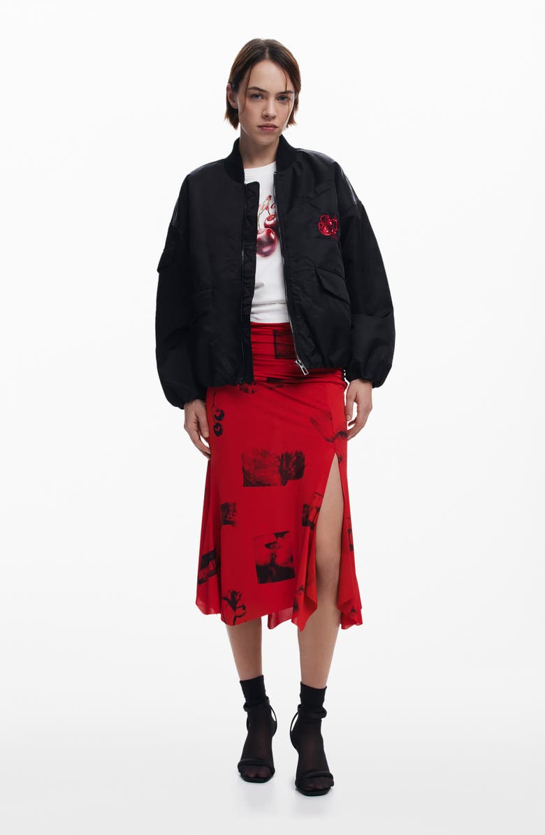 Desigual Ruched Handkerchief Hem Skirt, Alternate, color, Orange Red