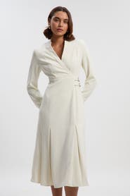 Karen Millen Crepe Buckle Waist Midi Shirt Dress