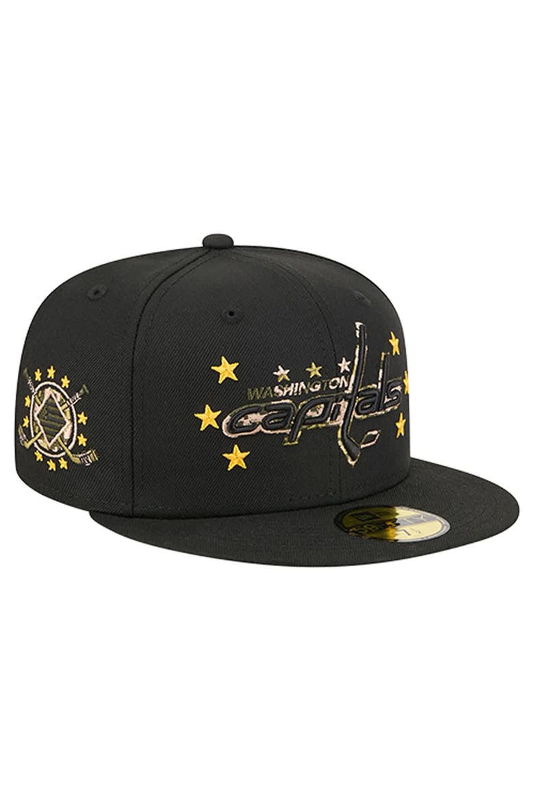 Men's New Era  Black Washington Capitals Military Appreciation Digital Camo Stars 59FIFTY Fitted Hat, Main, color, Black
