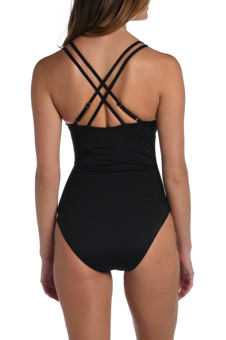 Lace-Up Underwire One-Piece Swimsuit, Alternate, color, BLACK