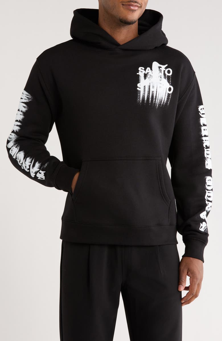 SANTO STUDIO Old English Cotton Hoodie, Main, color, Black