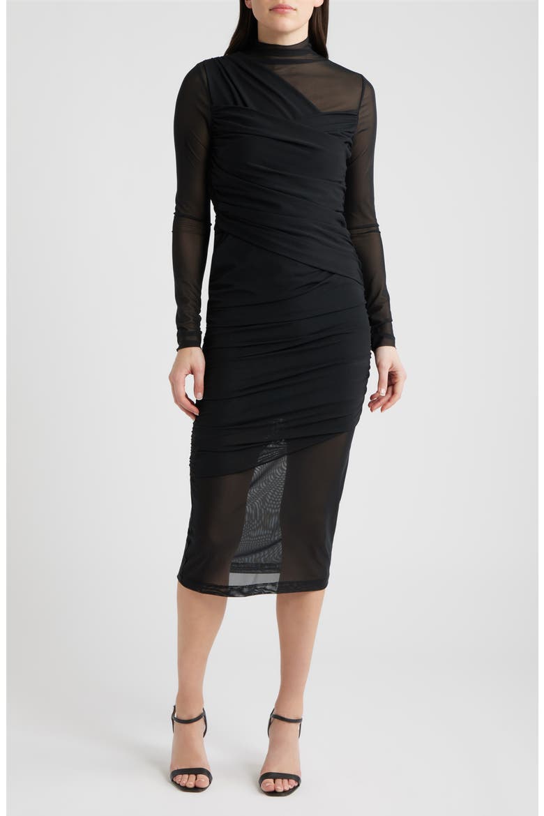 Etulia Ruched Long Sleeve Dress, Main, color, BLACK