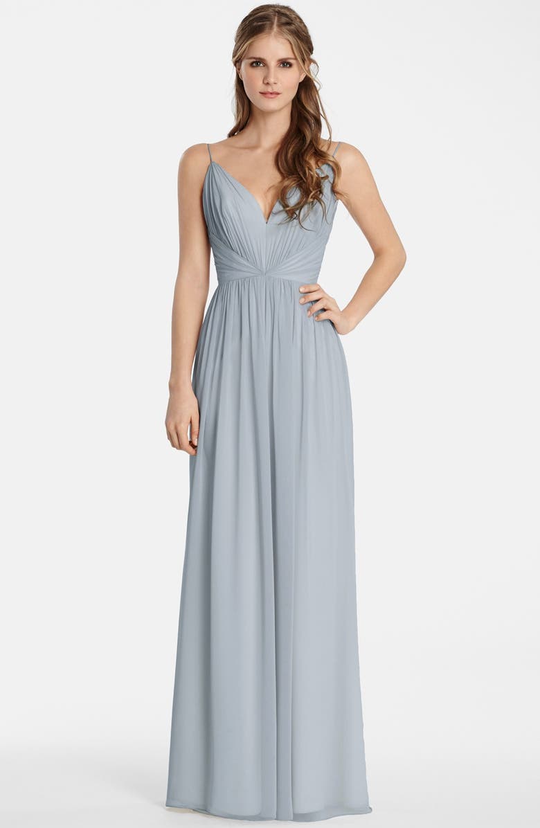 Jim Hjelm Occasions Draped V-Neck Chiffon Gown, Main, color,
