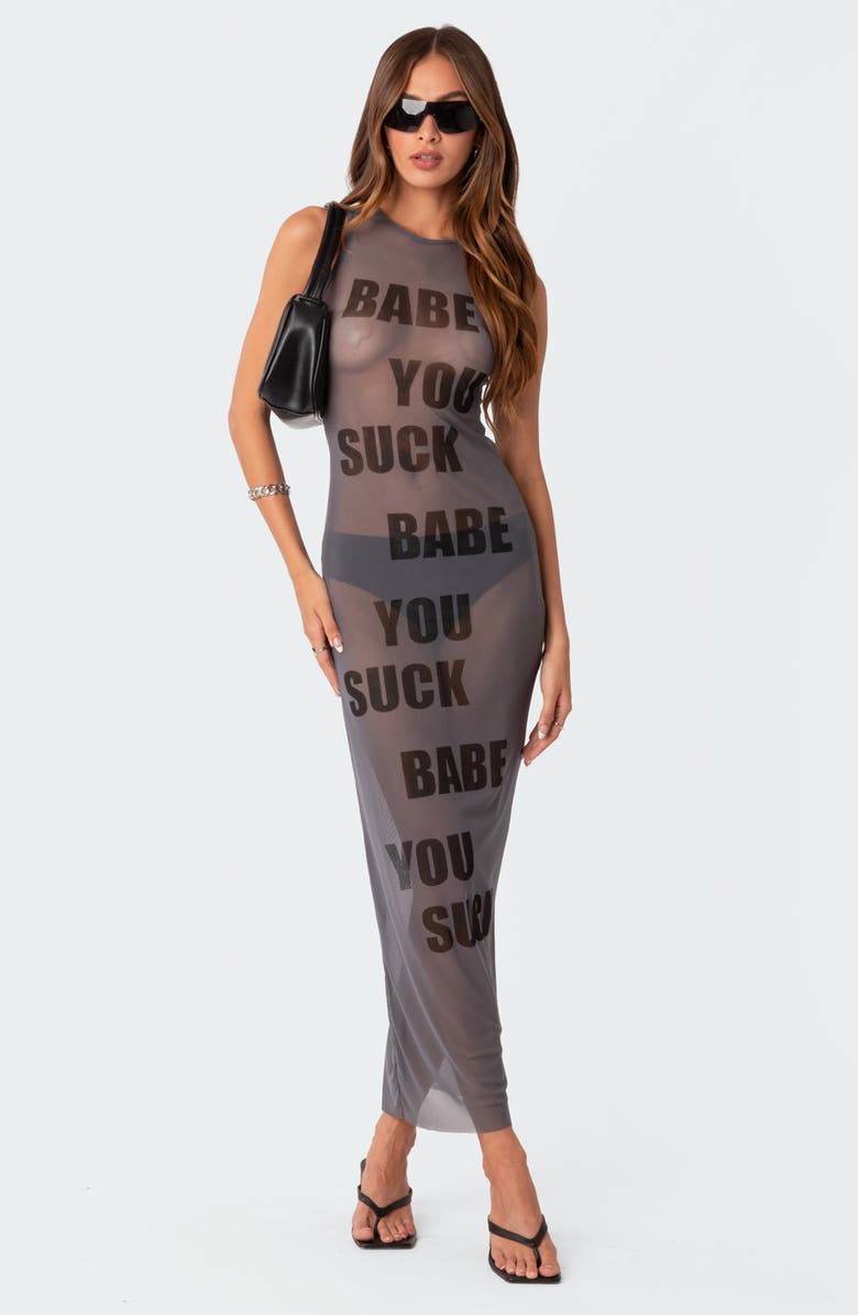 EDIKTED Babe Sheer Mesh Maxi Dress, Alternate, color, 