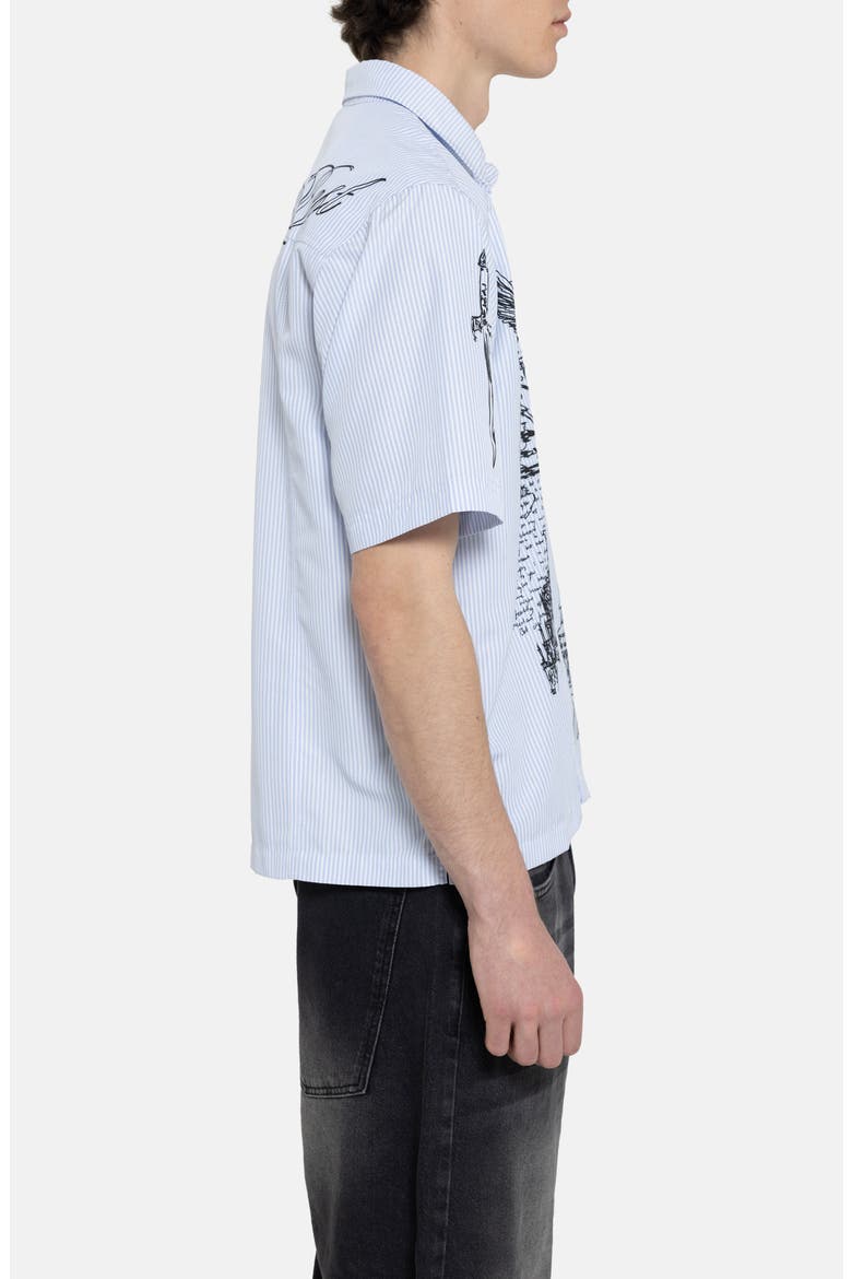 Pinstripe Sketch Graphic Button-Up Shirt, Alternate, color, BLUE