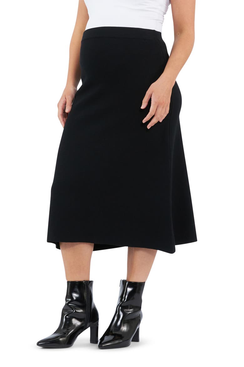 Knit Midi A-Line Maternity Skirt, Alternate, color, BLACK