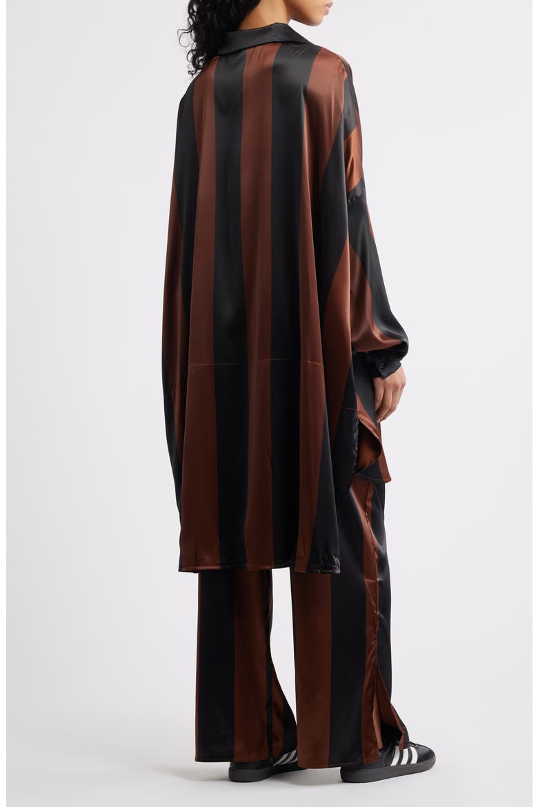 Posh Stripe Oversize Satin Button-Up Shirt & Pants Set, Alternate, color, BROWN/ BLACK STRIPE