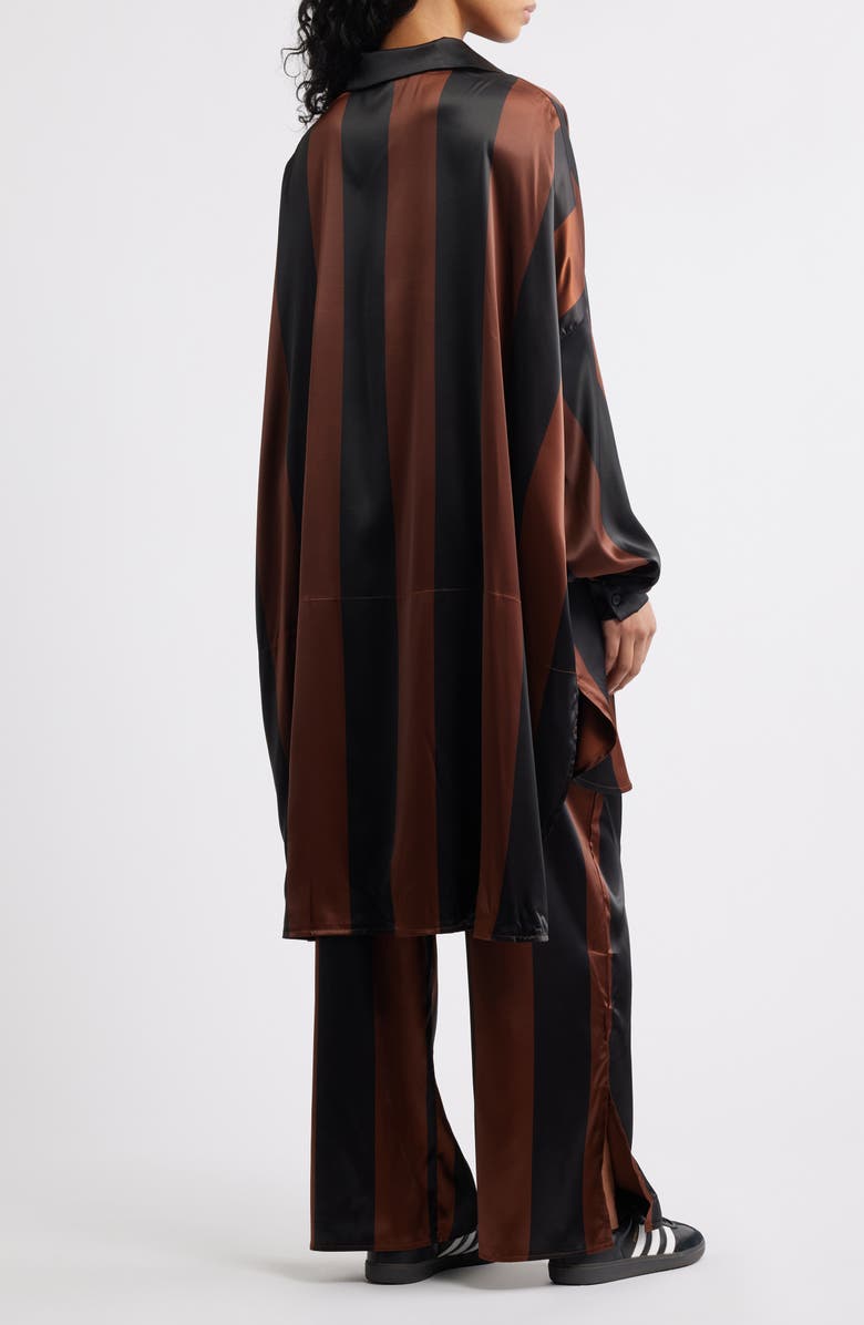 Dressed in Lala Posh Stripe Oversize Satin Button-Up Shirt & Pants Set, Alternate, color, Brown/ Black Stripe