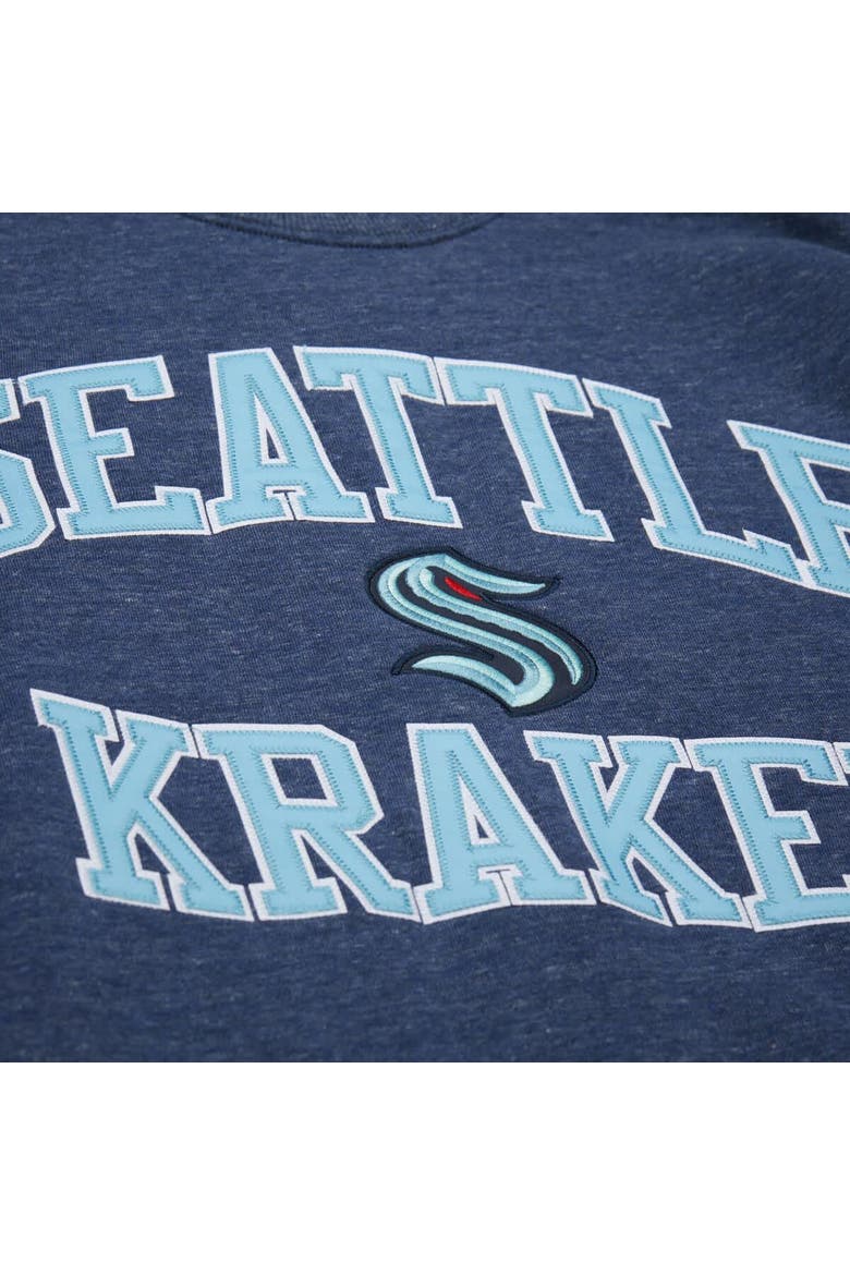 Men's Mitchell & Ness Deep Sea Blue Seattle Kraken Playoff Win Fleece Pullover Sweatshirt, Alternate, color, Navy