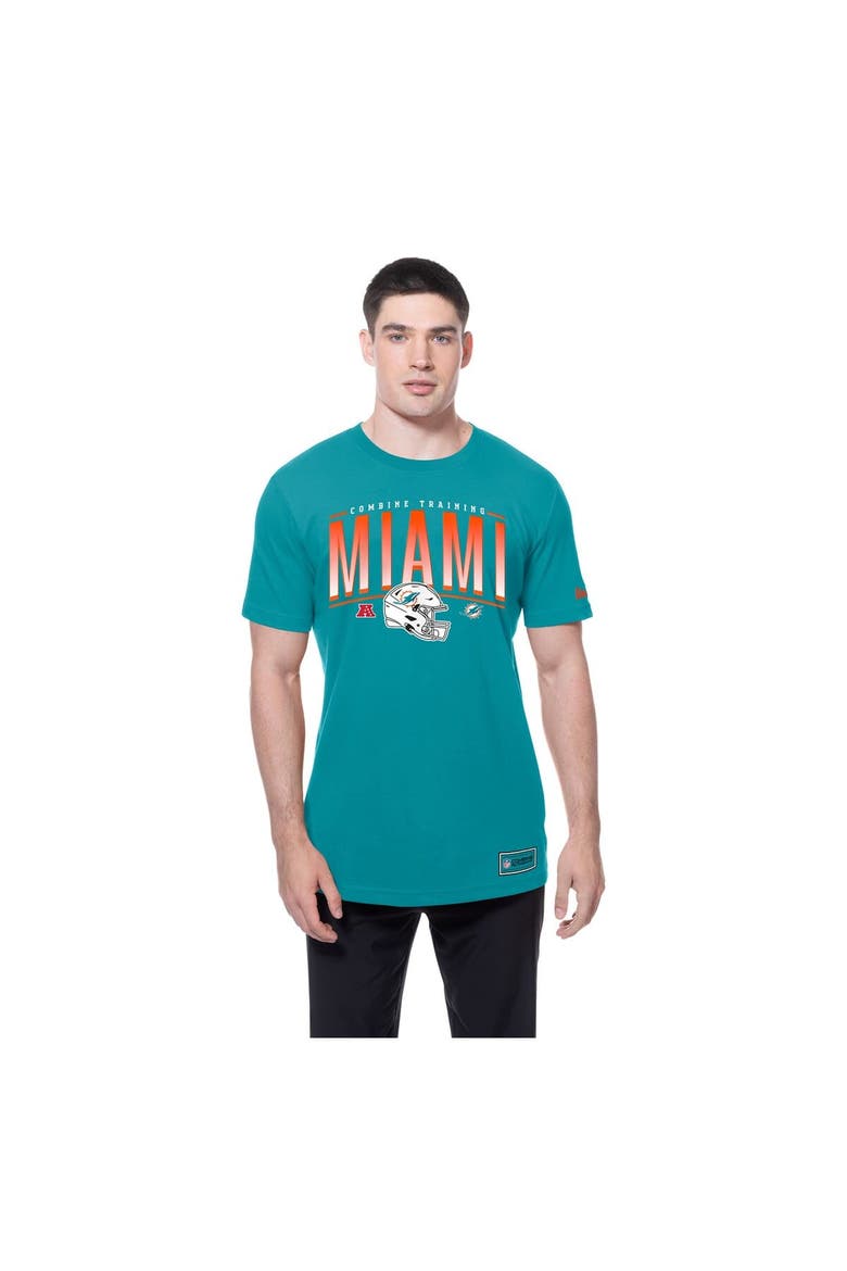 Men's New Era  Aqua Miami Dolphins Combine Authentic Training Throwback T-Shirt, Alternate, color, Aqua