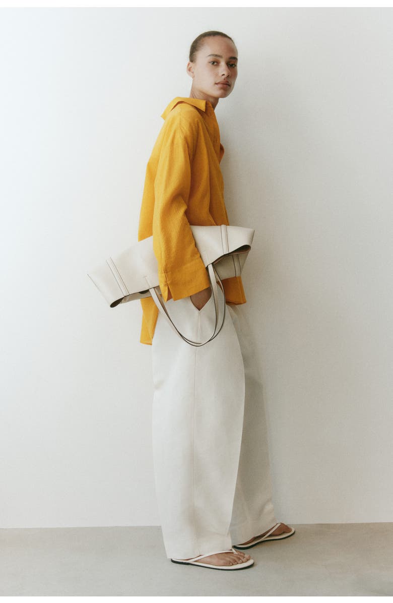 H&M Oversized Crinkled Shirt, Alternate, color, Dark Yellow