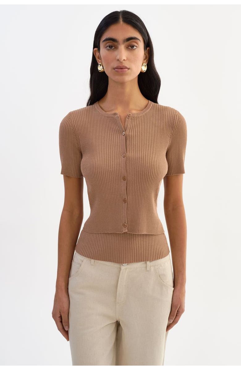 LAMARQUE Maeva | Shimmery Rib Knit Cropped Cardigan, Alternate, color, Bronze