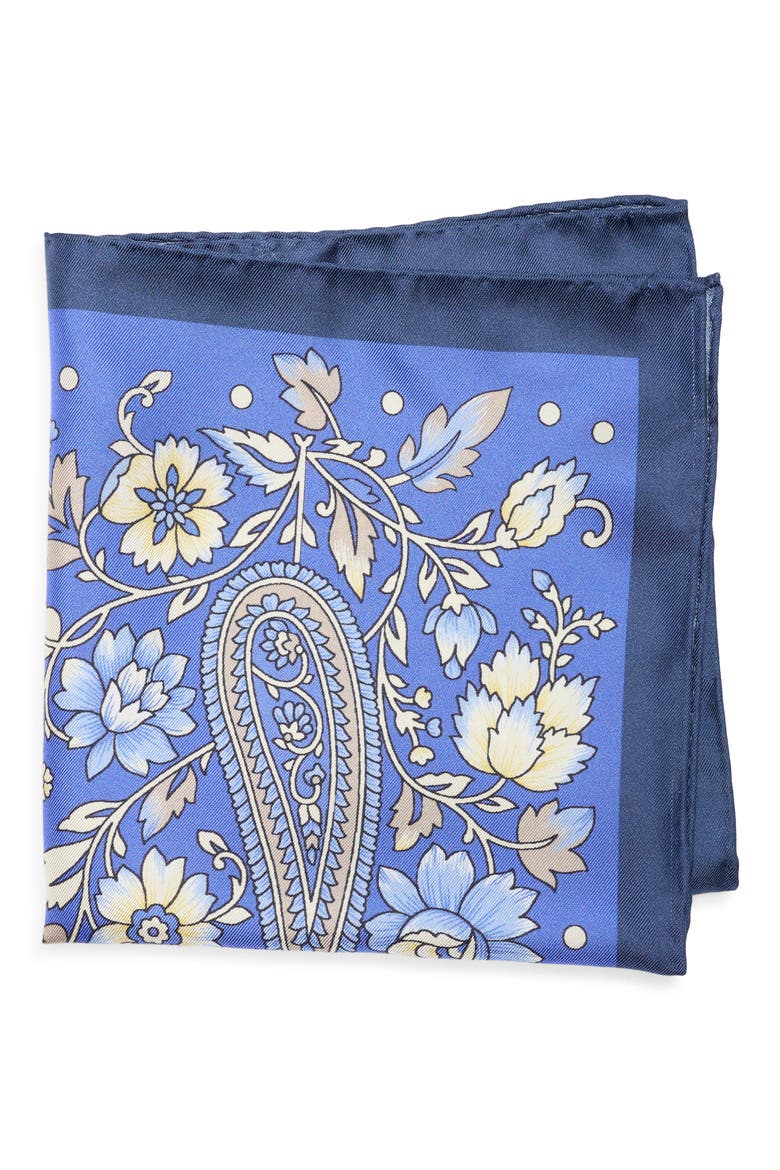 Paisley Floral Pocket Square, Main, color, NAVY/ YELLOW
